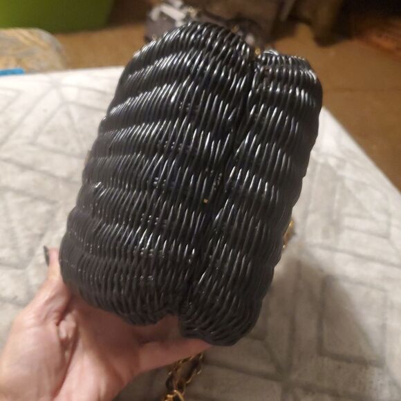 VINTAGE BLACK WICKER CHAIN SATCHEL HANDBAG - Picture 6 of 9